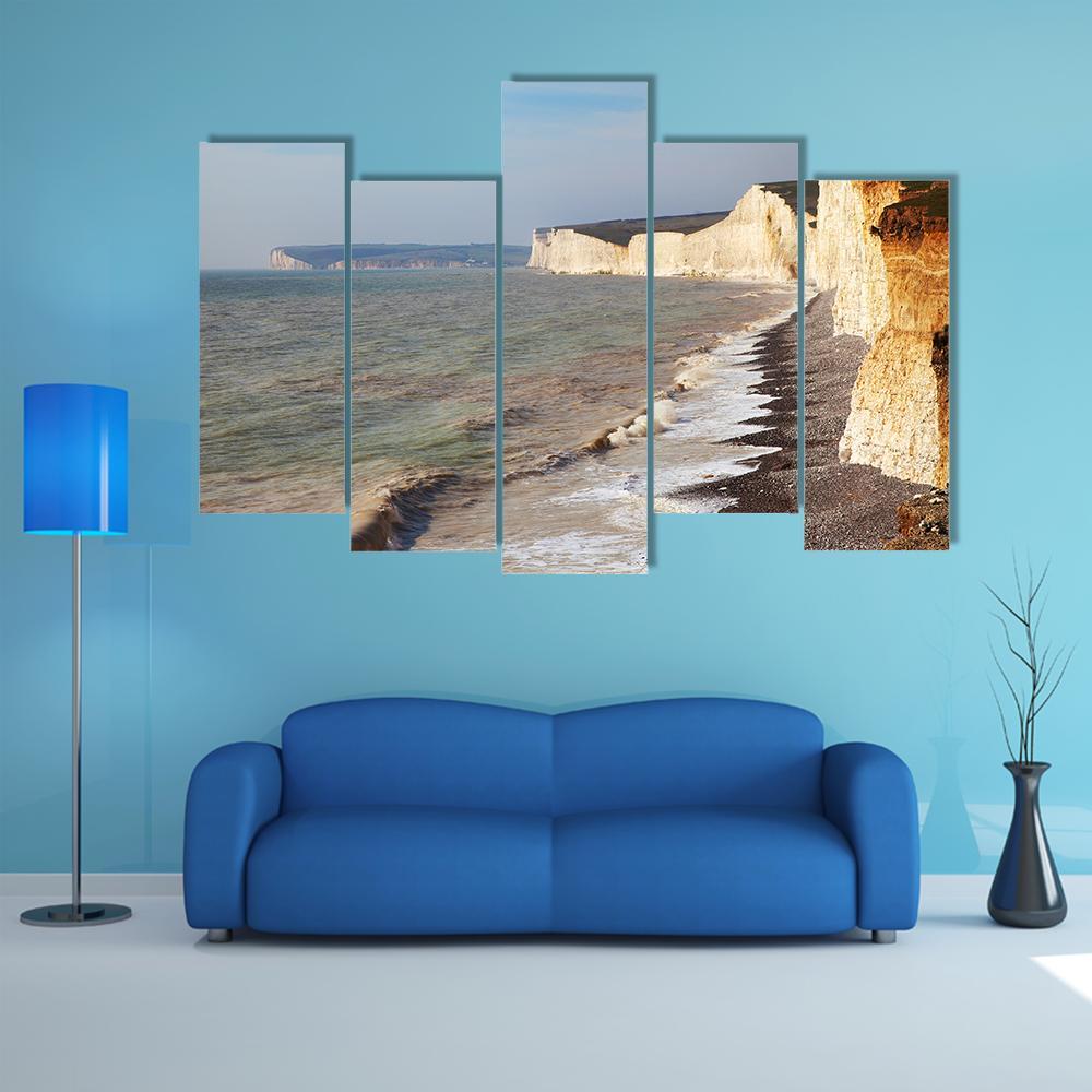 Seven Sisters Chalk Cliffs On England Canvas Wall Art-5 Pop-Gallery Wrap-47" x 32"-Tiaracle