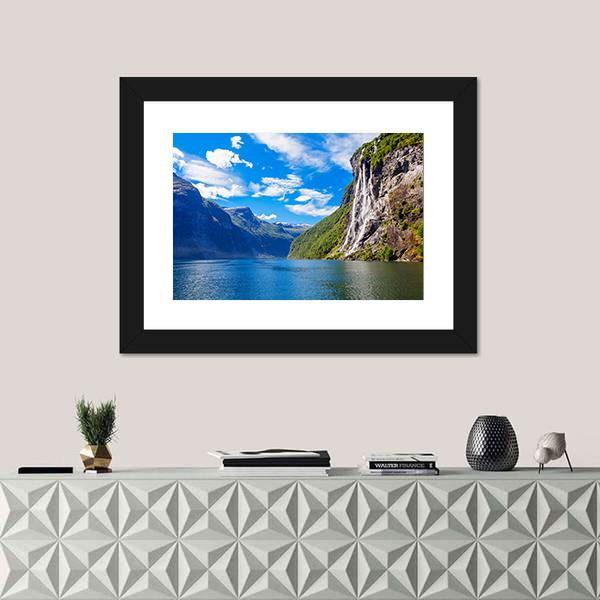 Seven Sisters Waterfall In Norway Canvas Wall Art-1 Piece-Framed Print-20" x 16"-Tiaracle