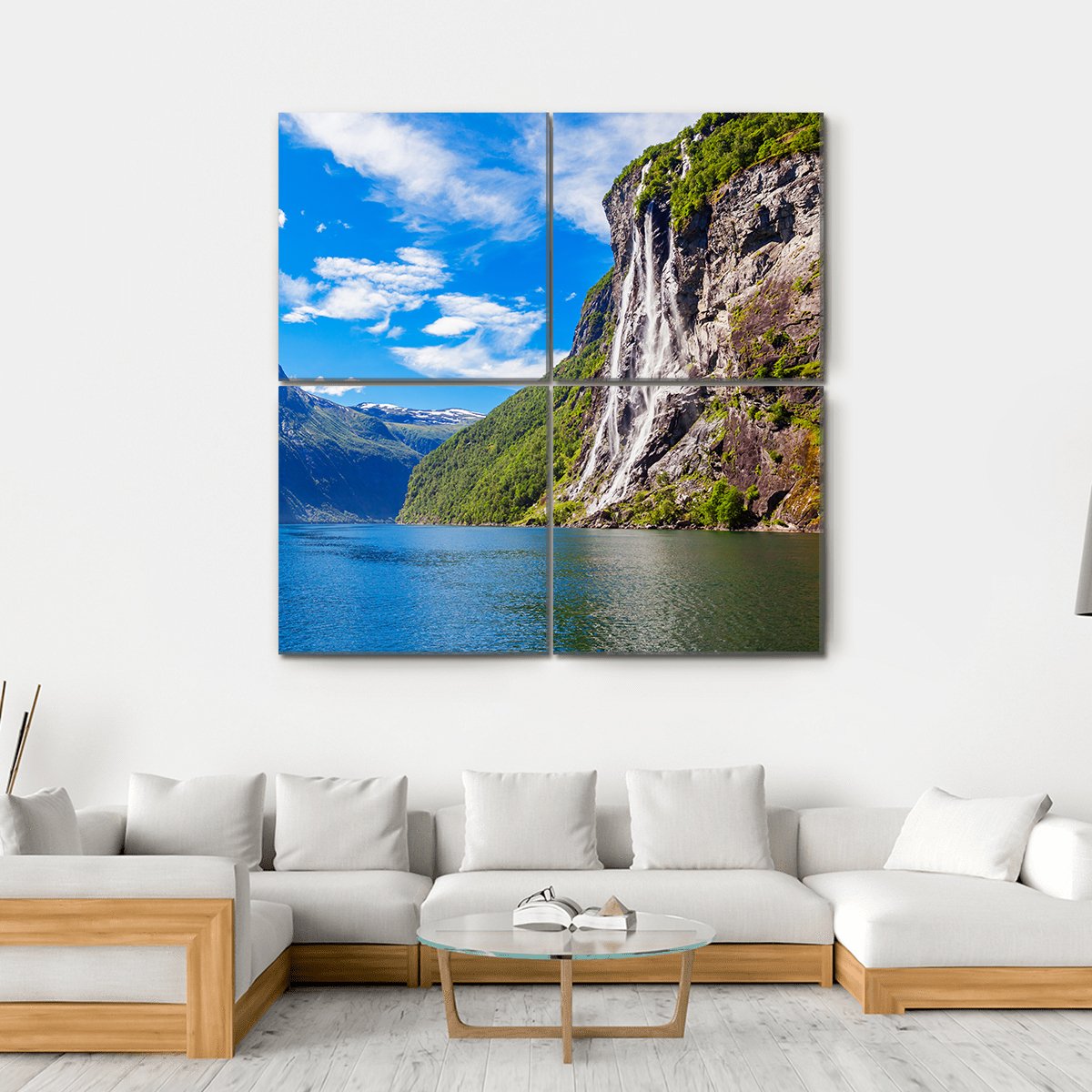 Seven Sisters Waterfall In Norway Canvas Wall Art-4 Square-Gallery Wrap-17" x 17"-Tiaracle