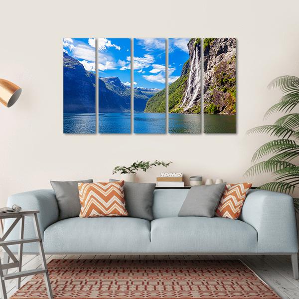 Seven Sisters Waterfall In Norway Canvas Wall Art-5 Horizontal-Gallery Wrap-22" x 12"-Tiaracle