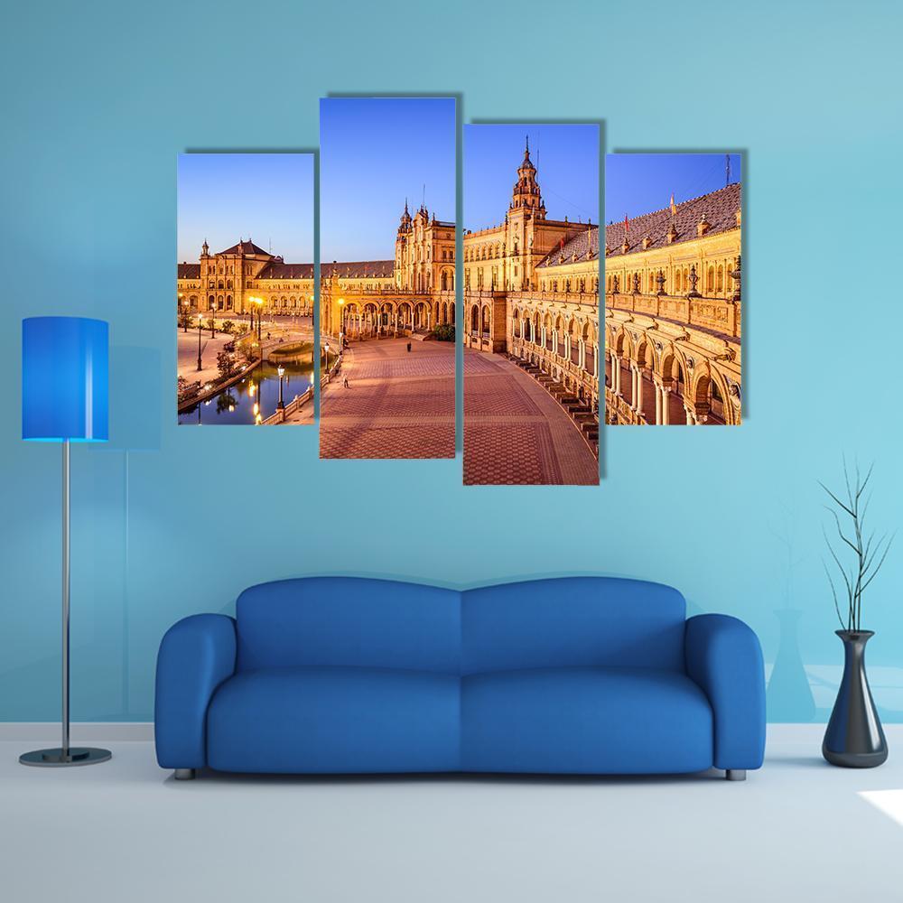 Seville In Spain At Spanish Square Canvas Wall Art-4 Pop-Gallery Wrap-50" x 32"-Tiaracle