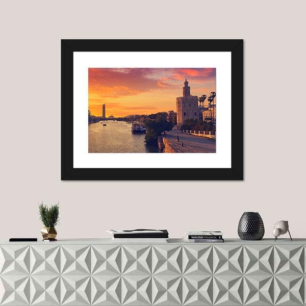 Seville Sunset Skyline Canvas Wall Art-1 Piece-Framed Print-20" x 16"-Tiaracle