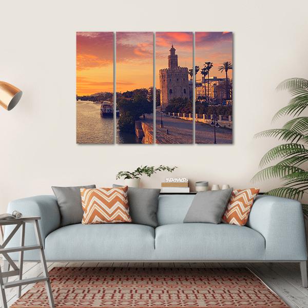 Seville Sunset Skyline Canvas Wall Art-4 Horizontal-Gallery Wrap-34" x 24"-Tiaracle