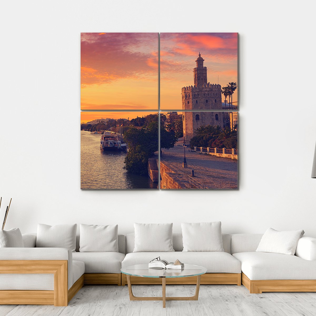 Seville Sunset Skyline Canvas Wall Art-4 Square-Gallery Wrap-17" x 17"-Tiaracle