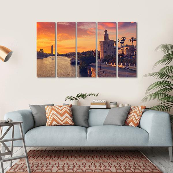 Seville Sunset Skyline Canvas Wall Art-5 Horizontal-Gallery Wrap-22" x 12"-Tiaracle