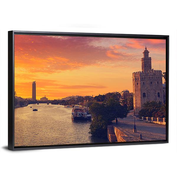 Seville Sunset Skyline Canvas Wall Art-3 Horizontal-Gallery Wrap-25" x 16"-Tiaracle