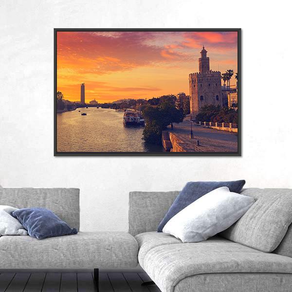 Seville Sunset Skyline Canvas Wall Art-3 Horizontal-Gallery Wrap-25" x 16"-Tiaracle