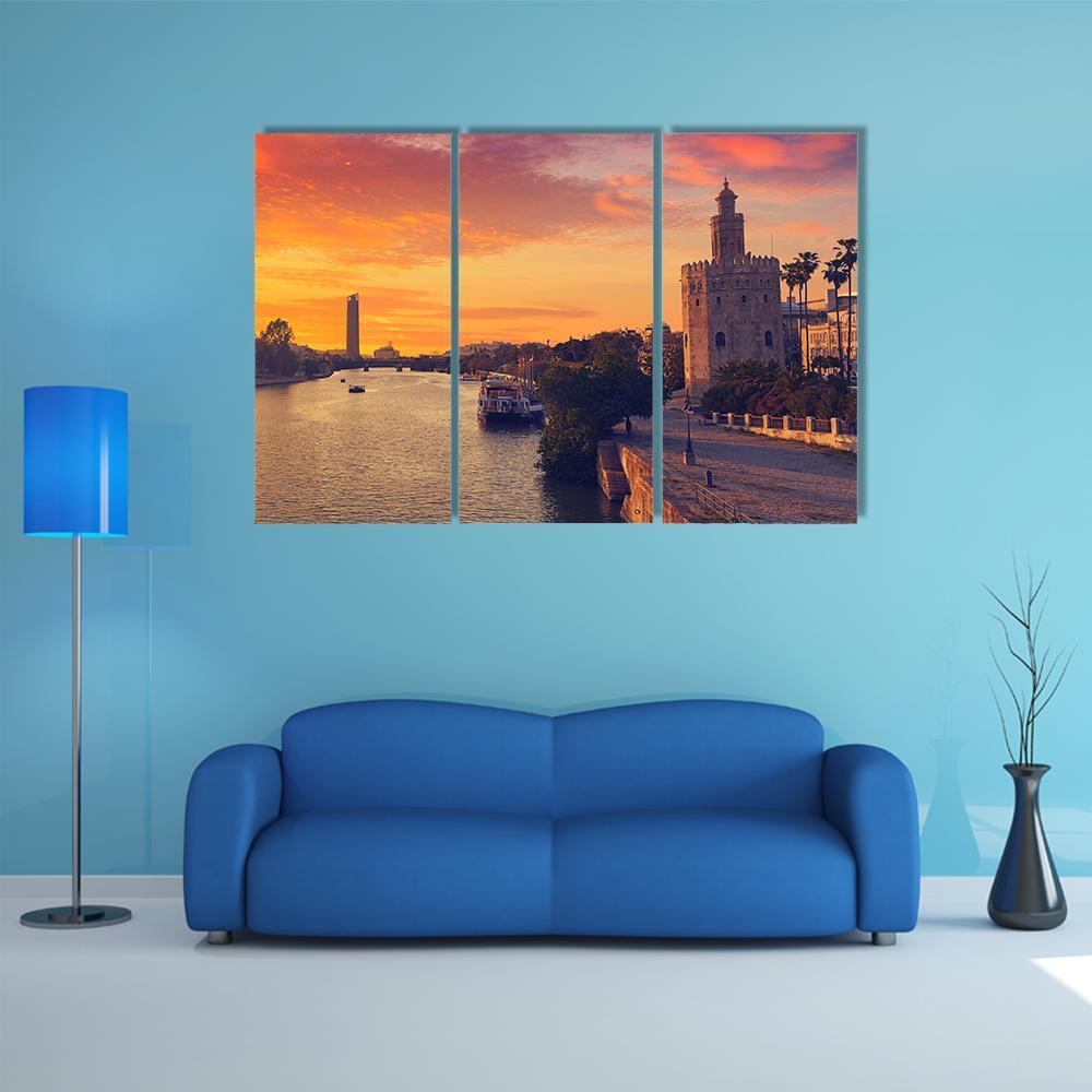 Seville Sunset Skyline Canvas Wall Art-3 Horizontal-Gallery Wrap-37" x 24"-Tiaracle