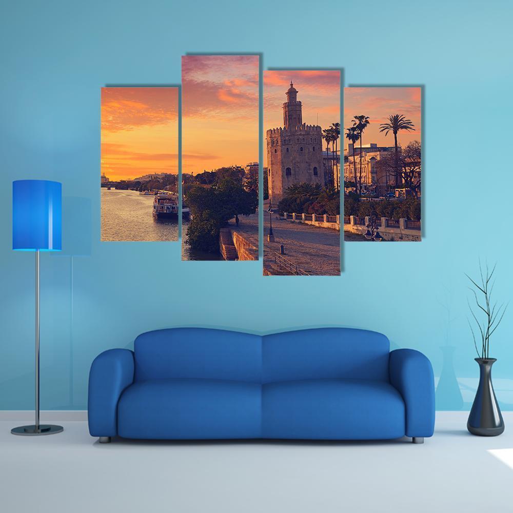 Seville Sunset Skyline Canvas Wall Art-4 Pop-Gallery Wrap-50" x 32"-Tiaracle