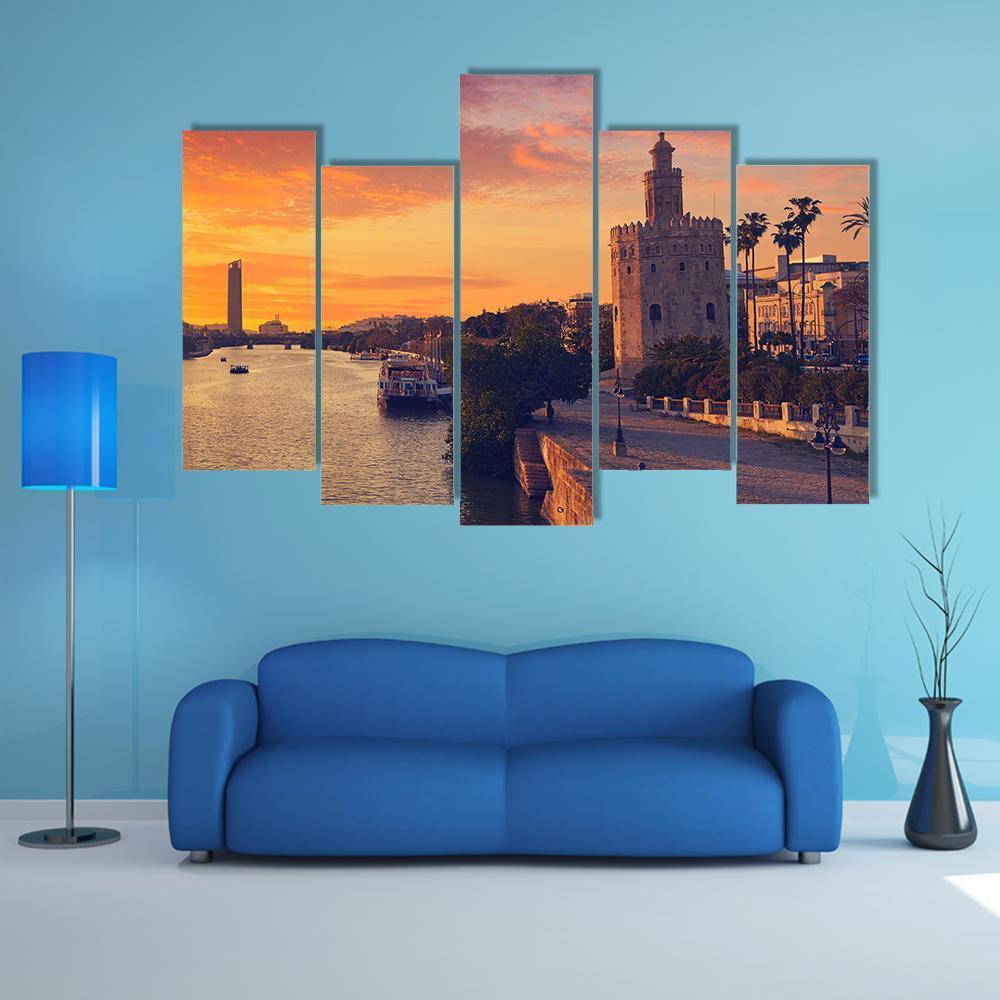 Seville Sunset Skyline Canvas Wall Art-5 Pop-Gallery Wrap-47" x 32"-Tiaracle