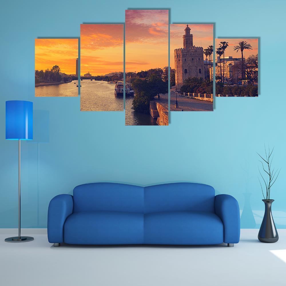 Seville Sunset Skyline Canvas Wall Art-5 Star-Gallery Wrap-62" x 32"-Tiaracle