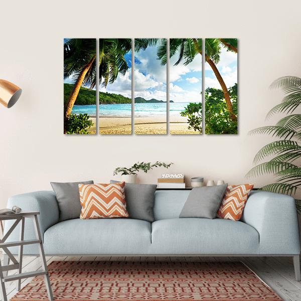 Seychelles Beach & Wooden Pier Canvas Wall Art-5 Horizontal-Gallery Wrap-22" x 12"-Tiaracle
