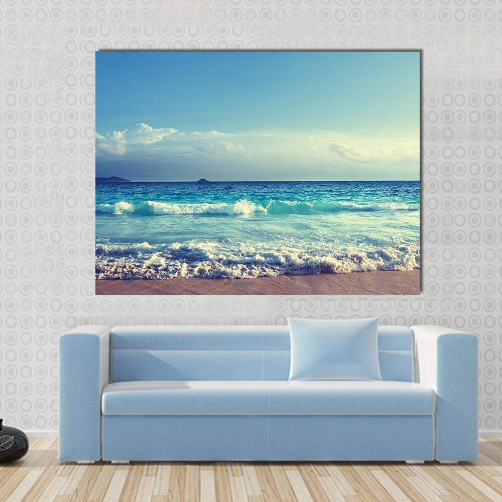 Seychelles Beach In Sunset Time Canvas Wall Art-4 Pop-Gallery Wrap-50" x 32"-Tiaracle