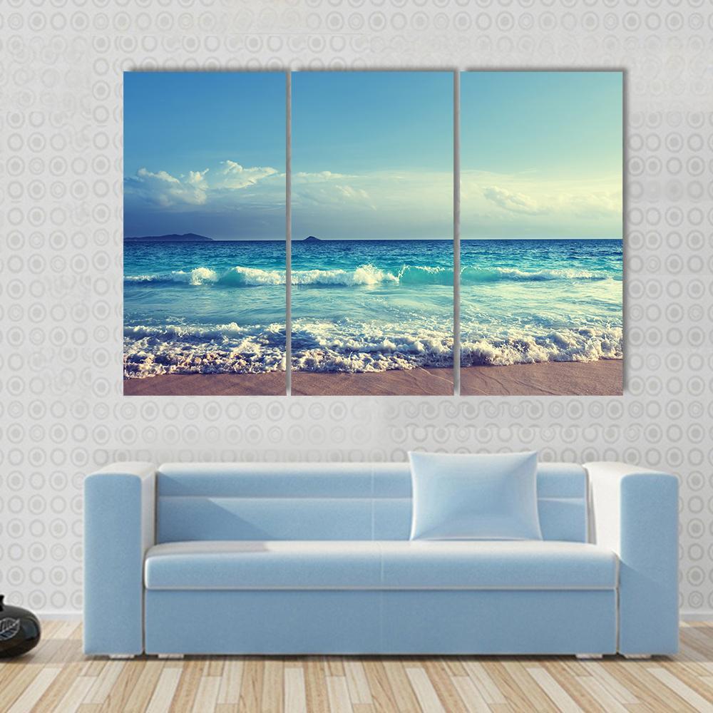 Seychelles Beach In Sunset Time Canvas Wall Art-3 Horizontal-Gallery Wrap-37" x 24"-Tiaracle