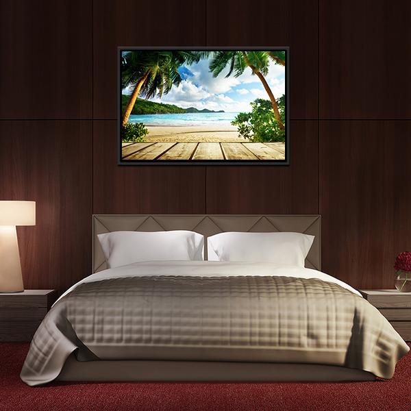 Seychelles Beach & Wooden Pier Canvas Wall Art-5 Horizontal-Gallery Wrap-22" x 12"-Tiaracle
