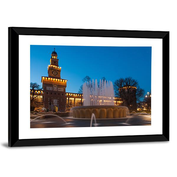 Sforzesco Castle By Night In Milan Canvas Wall Art-3 Horizontal-Gallery Wrap-25" x 16"-Tiaracle