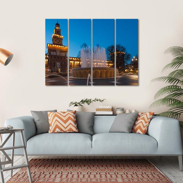 Sforzesco Castle By Night In Milan Canvas Wall Art-4 Horizontal-Gallery Wrap-34" x 24"-Tiaracle