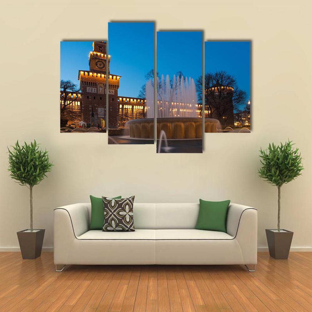 Sforzesco Castle By Night In Milan Canvas Wall Art-4 Pop-Gallery Wrap-50" x 32"-Tiaracle