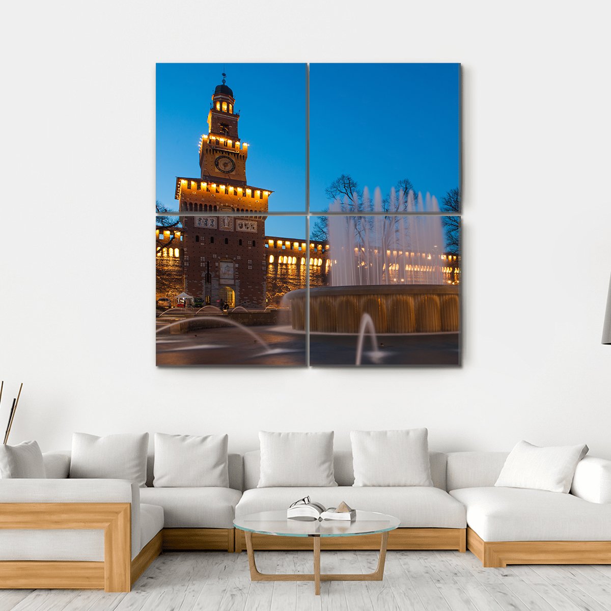 Sforzesco Castle By Night In Milan Canvas Wall Art-4 Square-Gallery Wrap-17" x 17"-Tiaracle