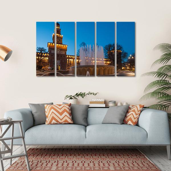Sforzesco Castle By Night In Milan Canvas Wall Art-5 Horizontal-Gallery Wrap-22" x 12"-Tiaracle