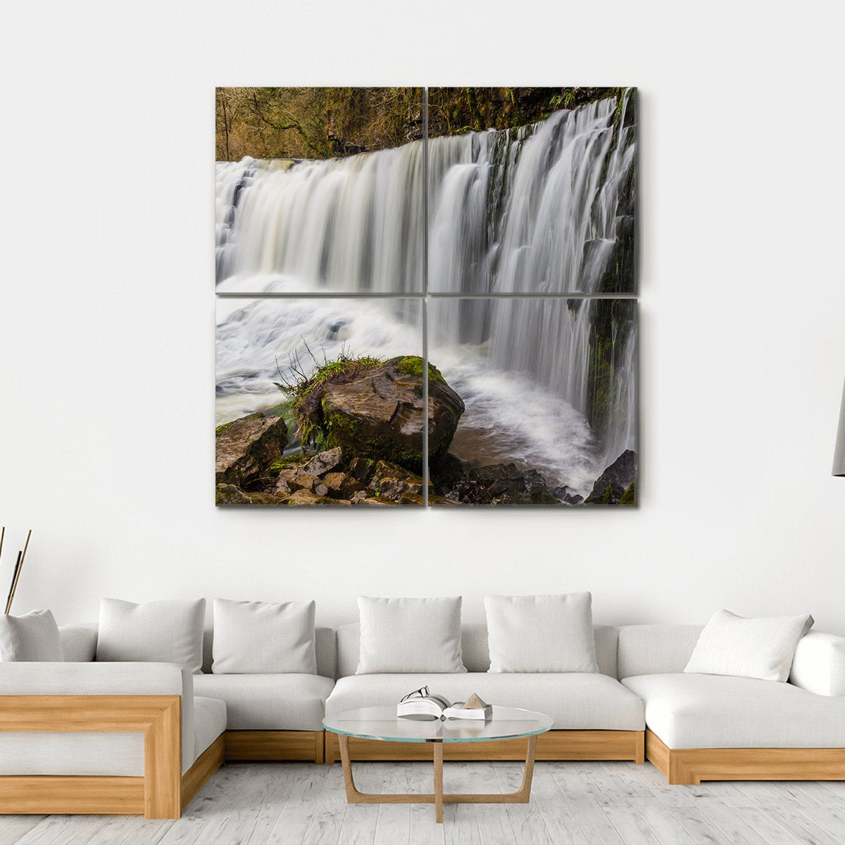 Sgwd Isaf Clun-Gwyn Falls Canvas Wall Art-4 Square-Gallery Wrap-17" x 17"-Tiaracle