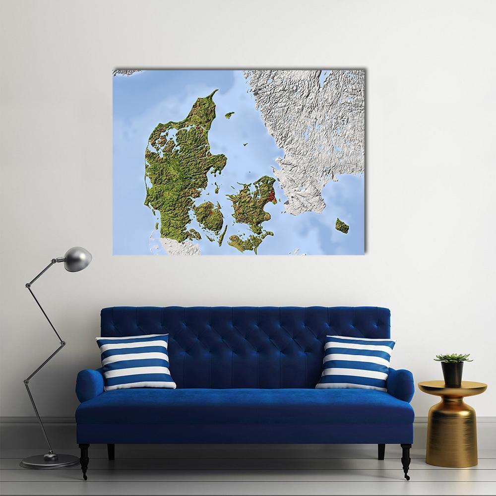 Shaded Relief Map Denmark Canvas Wall Art-3 Horizontal-Gallery Wrap-37" x 24"-Tiaracle