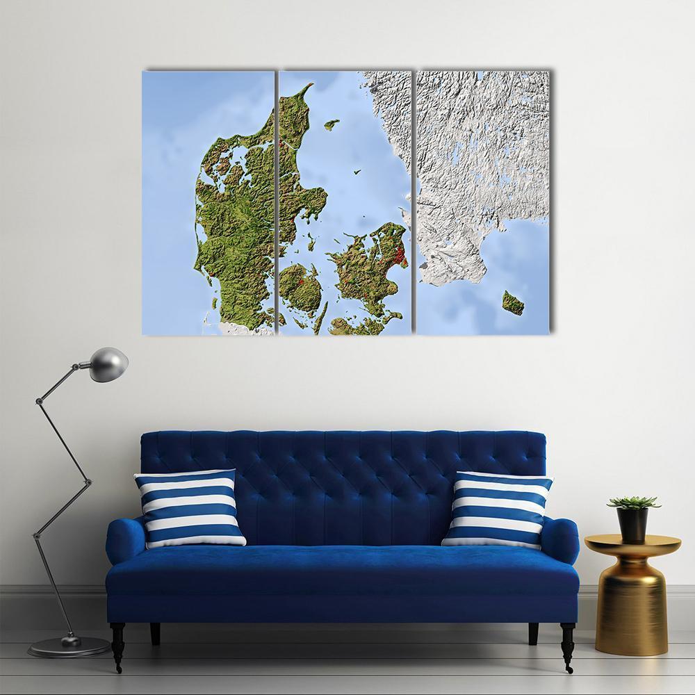 Shaded Relief Map Denmark Canvas Wall Art-3 Horizontal-Gallery Wrap-37" x 24"-Tiaracle