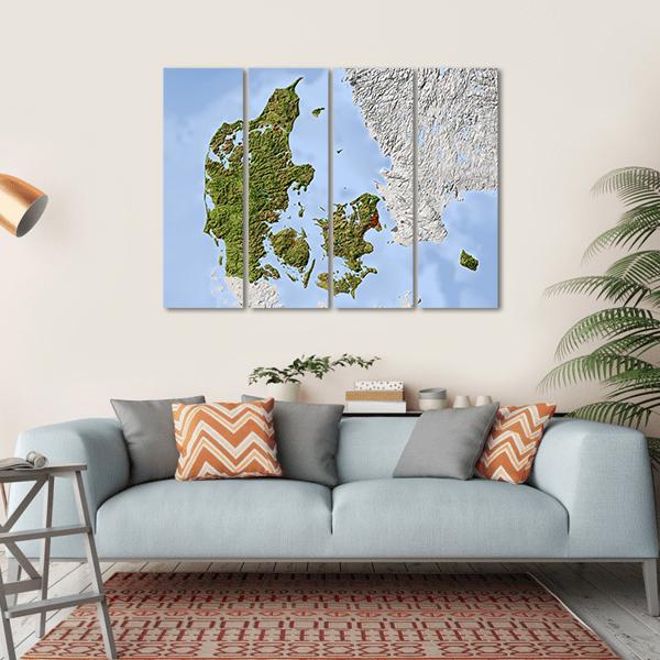 Shaded Relief Map Denmark Canvas Wall Art-4 Horizontal-Gallery Wrap-34" x 24"-Tiaracle