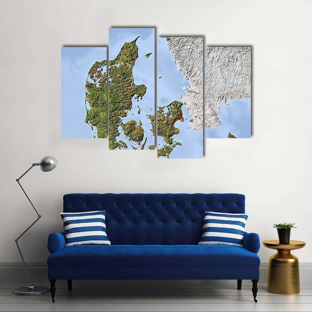 Shaded Relief Map Denmark Canvas Wall Art-4 Pop-Gallery Wrap-50" x 32"-Tiaracle