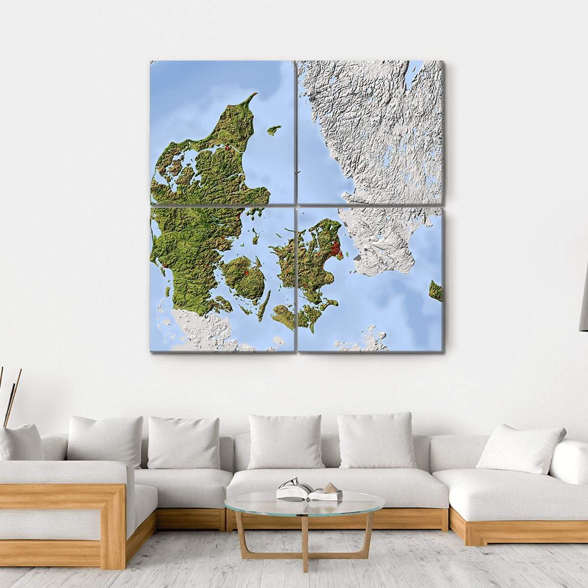 Shaded Relief Map Denmark Canvas Wall Art-4 Square-Gallery Wrap-17" x 17"-Tiaracle