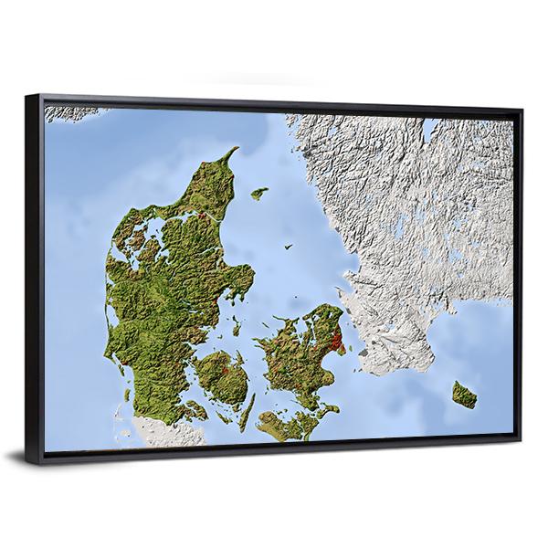 Shaded Relief Map Denmark Canvas Wall Art-3 Horizontal-Gallery Wrap-25" x 16"-Tiaracle