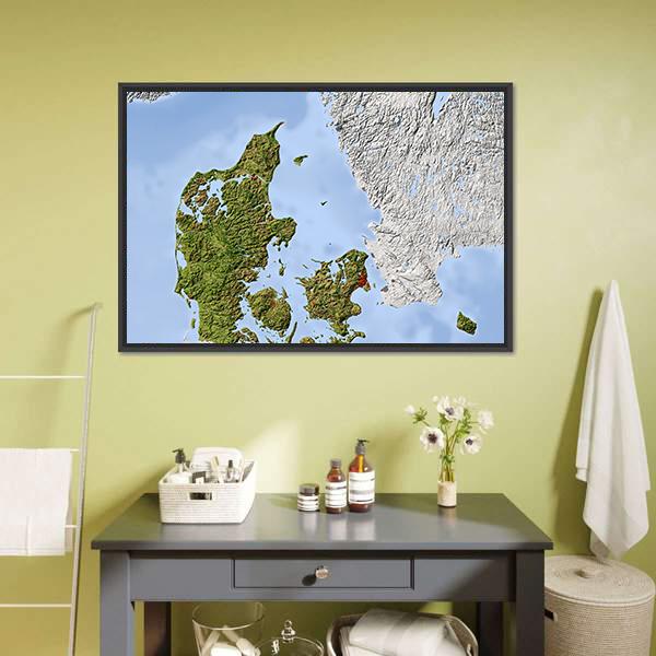 Shaded Relief Map Denmark Canvas Wall Art-3 Horizontal-Gallery Wrap-25" x 16"-Tiaracle