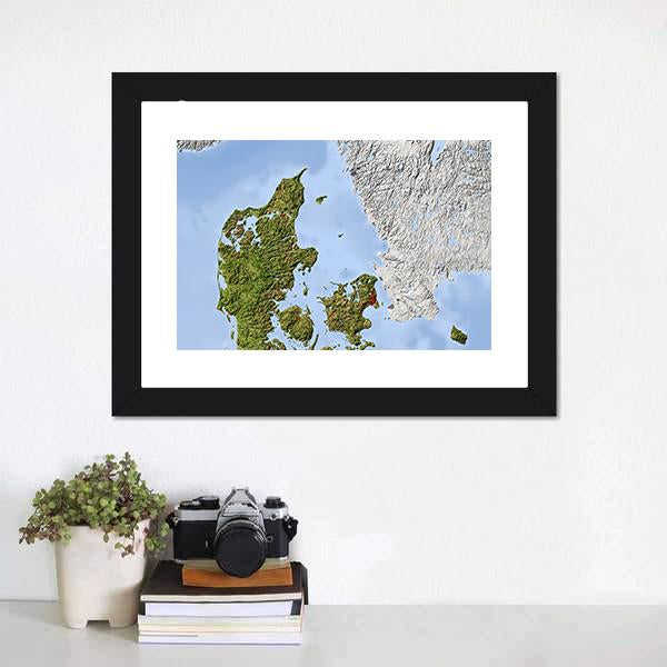 Shaded Relief Map Denmark Canvas Wall Art-3 Horizontal-Gallery Wrap-25" x 16"-Tiaracle