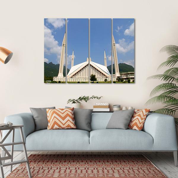 Shah Faisal Mosque In Cloudy Sky Islamabad Pakistan Canvas Wall Art-4 Horizontal-Gallery Wrap-34" x 24"-Tiaracle