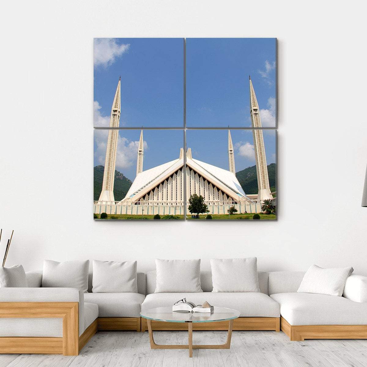 Shah Faisal Mosque In Cloudy Sky Islamabad Pakistan Canvas Wall Art-4 Square-Gallery Wrap-17" x 17"-Tiaracle