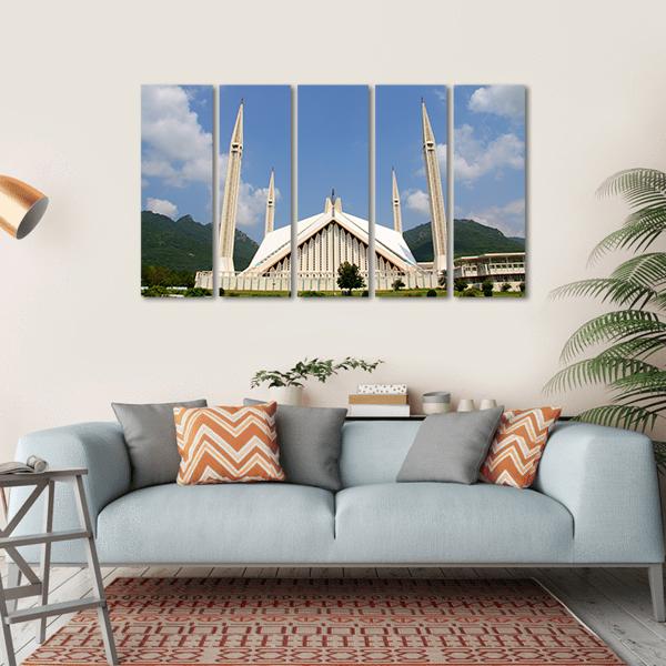 Shah Faisal Mosque In Cloudy Sky Islamabad Pakistan Canvas Wall Art-5 Horizontal-Gallery Wrap-22" x 12"-Tiaracle