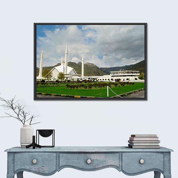 Shah Faisal Mosque In Islamabad Canvas Wall Art-1 Piece-Floating Frame-24" x 16"-Tiaracle