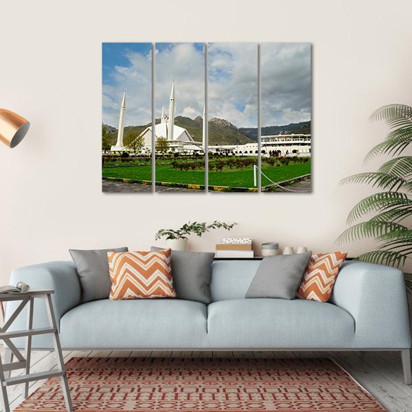 Shah Faisal Mosque In Islamabad Canvas Wall Art-4 Horizontal-Gallery Wrap-34" x 24"-Tiaracle