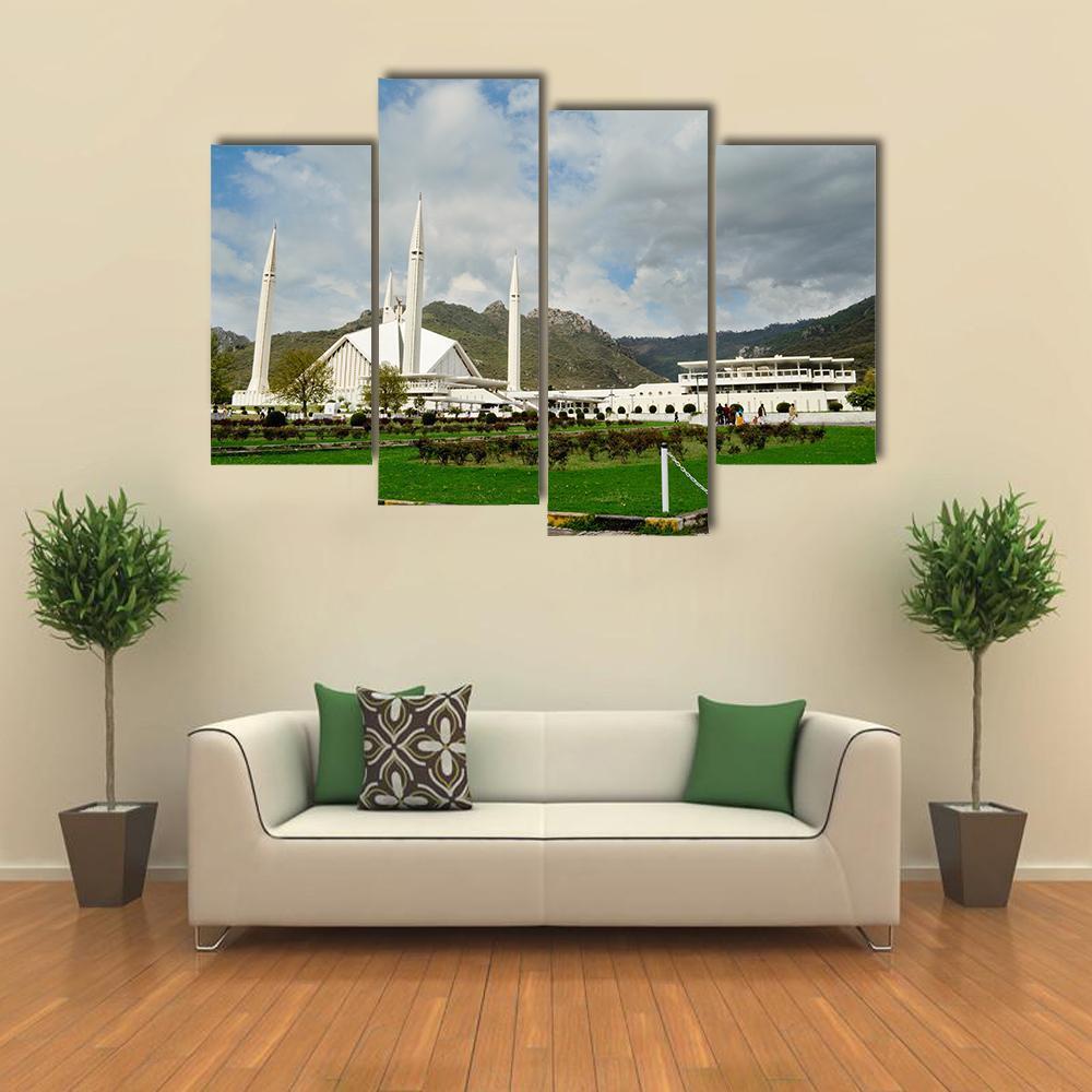 Shah Faisal Mosque In Islamabad Canvas Wall Art-4 Pop-Gallery Wrap-50" x 32"-Tiaracle
