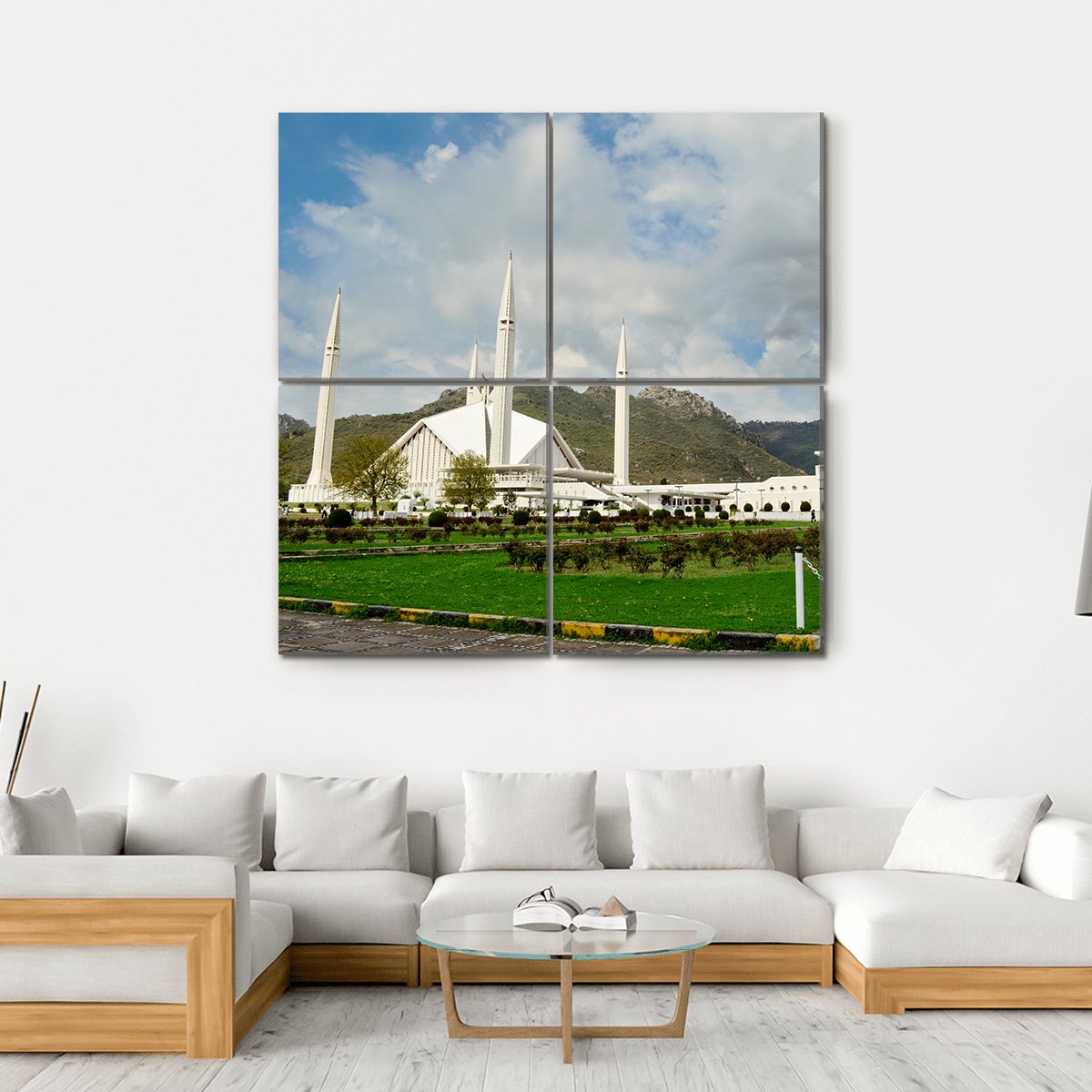 Shah Faisal Mosque In Islamabad Canvas Wall Art-4 Square-Gallery Wrap-17" x 17"-Tiaracle