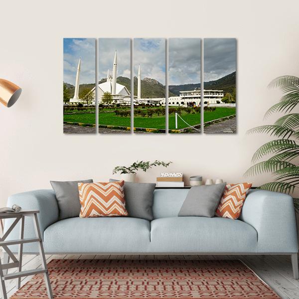 Shah Faisal Mosque In Islamabad Canvas Wall Art-5 Horizontal-Gallery Wrap-22" x 12"-Tiaracle