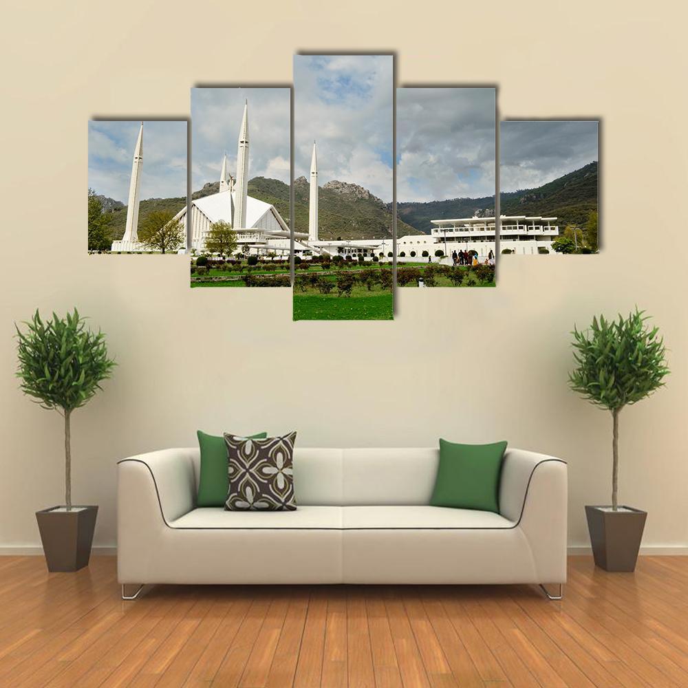 Shah Faisal Mosque In Islamabad Canvas Wall Art-5 Star-Gallery Wrap-62" x 32"-Tiaracle