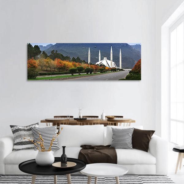 Shah Faisal Mosque In Islamabad Panoramic Canvas Wall Art-1 Piece-36" x 12"-Tiaracle