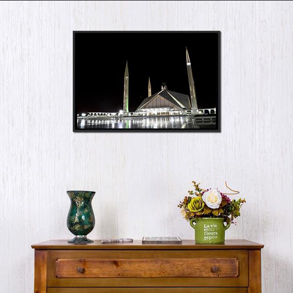 Shah Faisal Mosque Pakistan Canvas Wall Art-1 Piece-Floating Frame-24" x 16"-Tiaracle