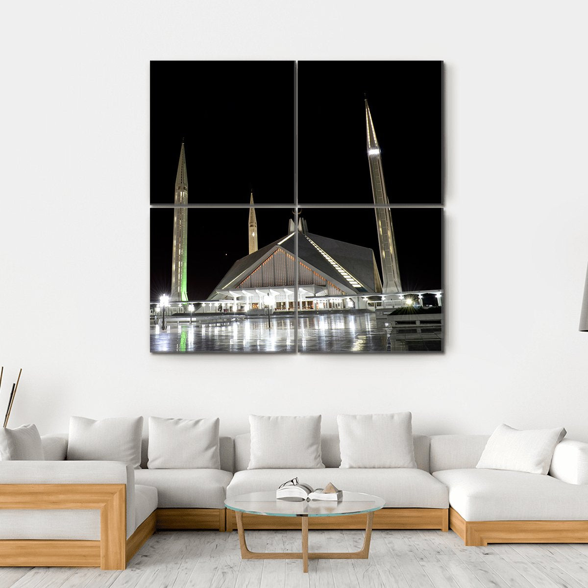 Shah Faisal Mosque Pakistan Canvas Wall Art-4 Square-Gallery Wrap-17" x 17"-Tiaracle