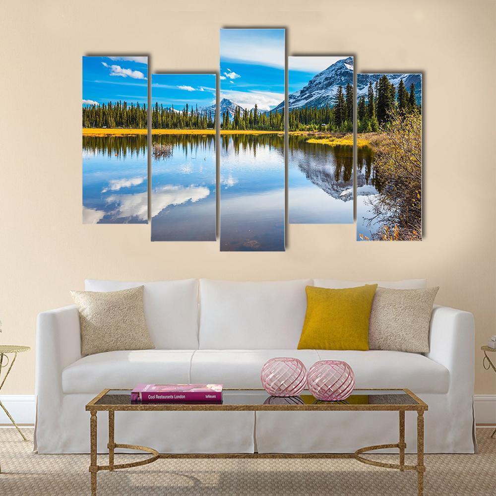 Shallow Marshy Lake In Rocky Mountains Canvas Wall Art-5 Pop-Gallery Wrap-47" x 32"-Tiaracle