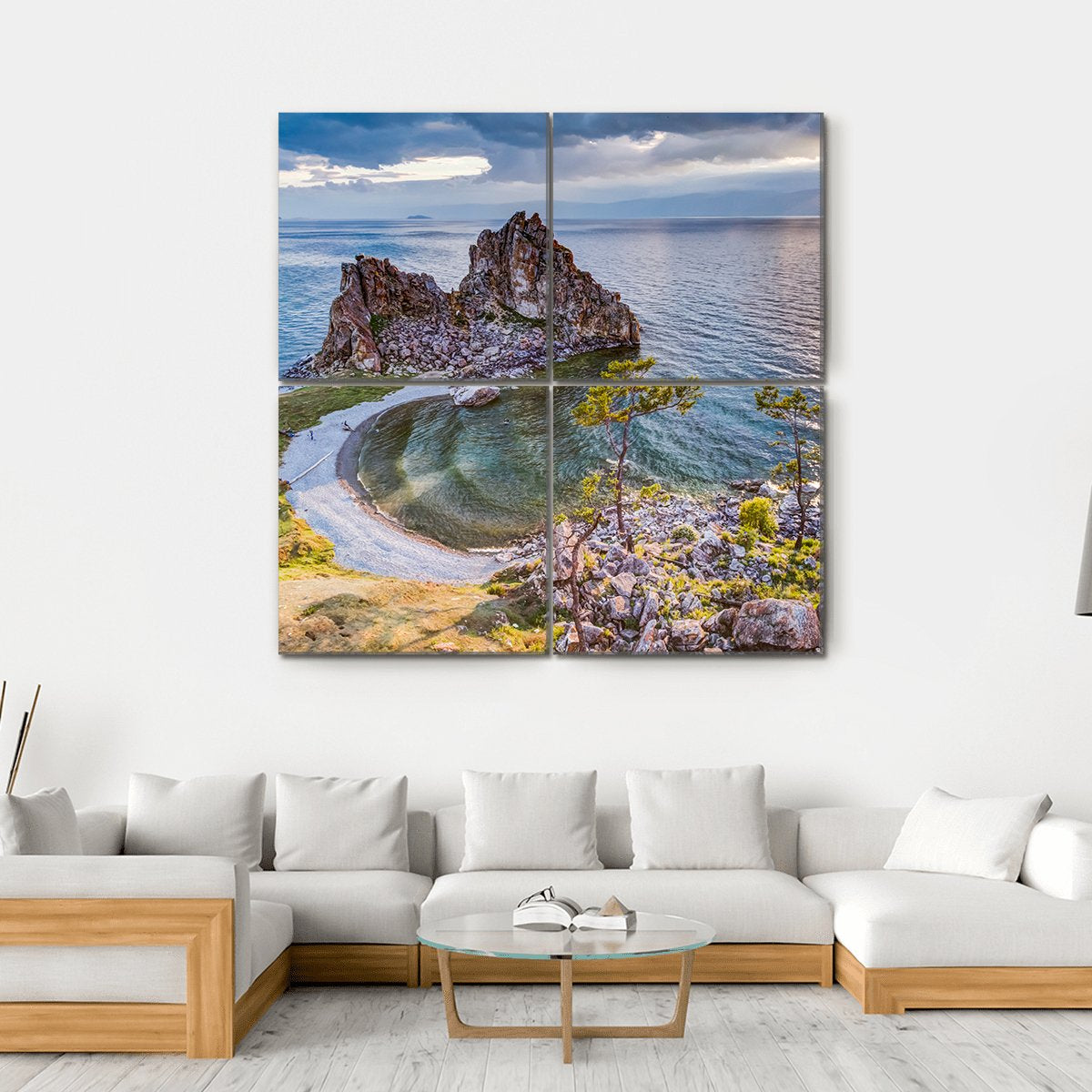 Shaman Rock And Lake Baikal Russia Canvas Wall Art-4 Square-Gallery Wrap-17" x 17"-Tiaracle
