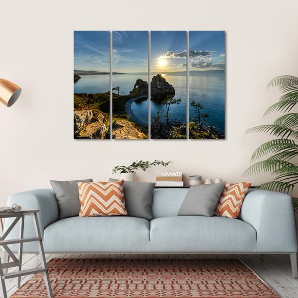 Shaman Rock On Island Of Olkhon And Lake Baikal Canvas Wall Art-4 Horizontal-Gallery Wrap-34" x 24"-Tiaracle