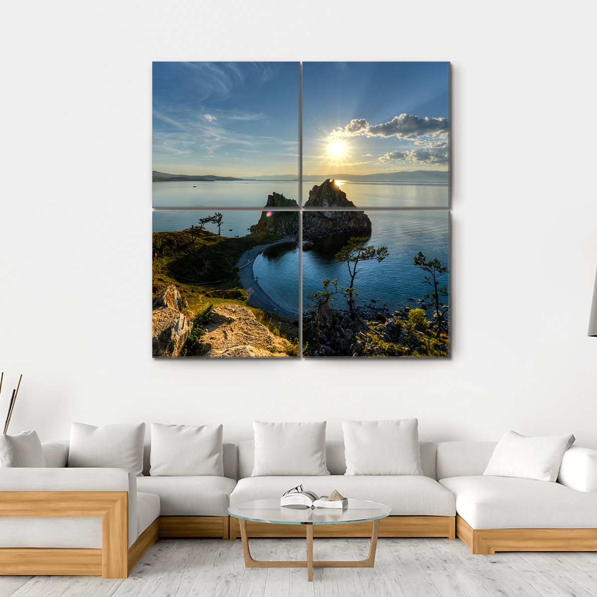 Shaman Rock On Island Of Olkhon And Lake Baikal Canvas Wall Art-4 Square-Gallery Wrap-17" x 17"-Tiaracle