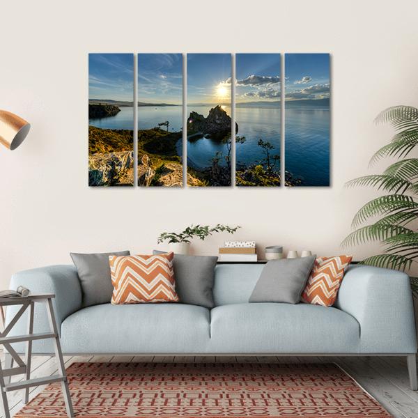 Shaman Rock On Island Of Olkhon And Lake Baikal Canvas Wall Art-5 Horizontal-Gallery Wrap-22" x 12"-Tiaracle